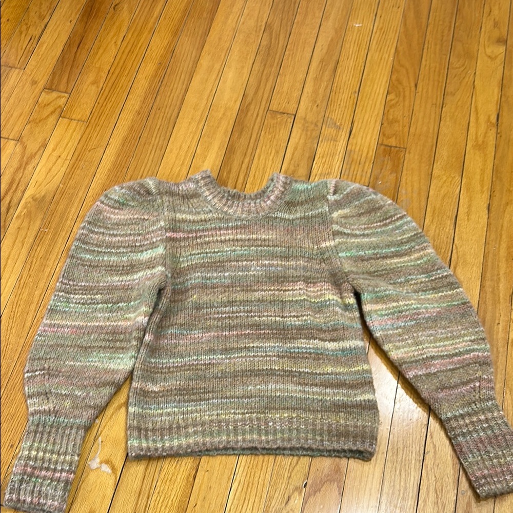 LoveShackFancy Brown and Green Crew Neck Sweater